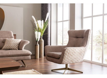 Moderner Sessel Ohrensessel Luxus Cocktailsessel Beige Kunstleder Neu