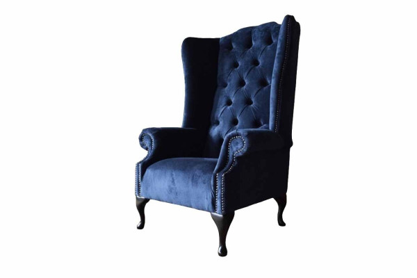 Chesterfield Design Sessel Polster Luxus Blau Textil Couchen Ohrensessel