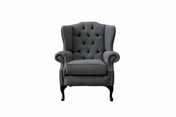 Grau Ohrensessel Sessel Design Polster Sofa Couch Chesterfield Textil Neu