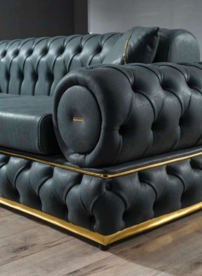 Garnitur Luxus Chesterfield Sofagarnitur 3+3 Sitzer Sofa Sessel Sofas Leder 2tlg