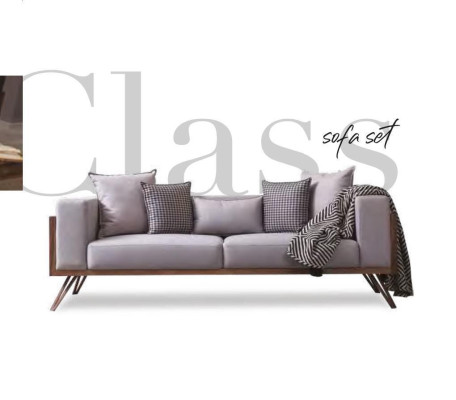 Moderne Sofagarnitur 3+3+1 Sitzer Wohnzimmer Einrichtung Holzgestell