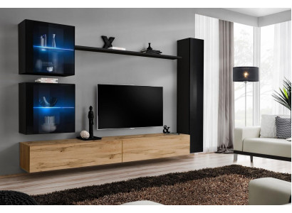 Luxus Schwarz 3x Wand Schrank Wohnwand TV Ständer Modern Design Set 6tlg Neu