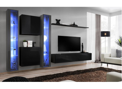 Holzmöbel Komplett Wohnwand Set Wand Schrank Luxus Vitrine Einrichtung