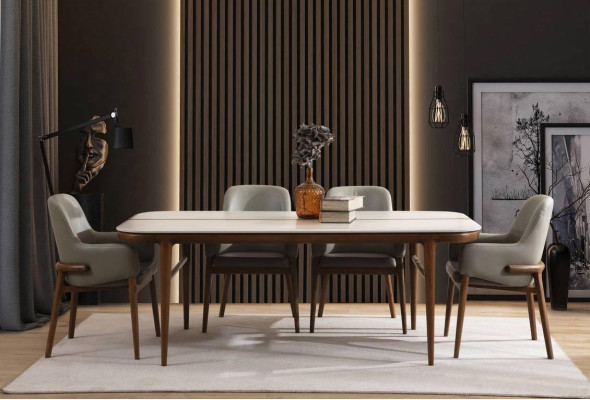 Braun-Weiße Esszimmer Möbel Designer Esszimmergarnitur Luxus 9tlg Set