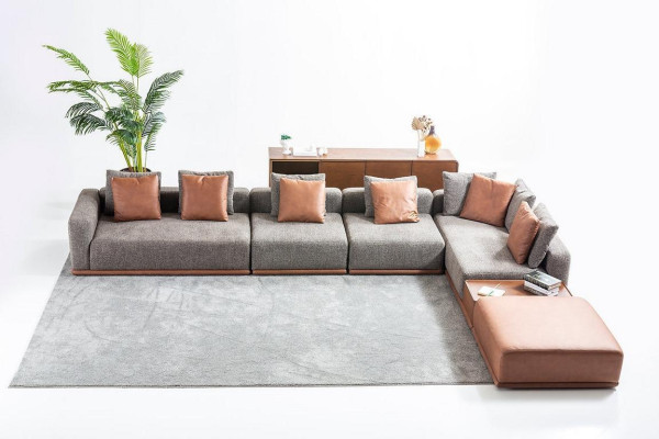 Graue Wohnzimmer Sitz Wohnlandschaft Eckgarnitur Designer Stoffsofa