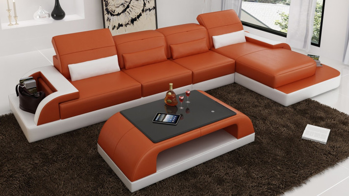 Braune L Form Sofa Couch Polster Garnitur Wohnlandschaft Design Ecksofa Leder