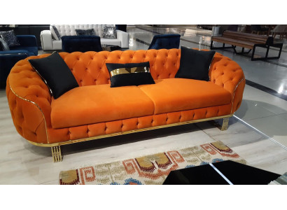 Stilvoll 3-Sitzer Sofa Chesterfield Orangefarbene Modern Wohnzimmermöbel