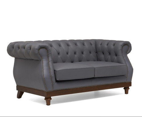 Klassische Leder Couch - Graue Chesterfield Stoff Sofa 2 Sitzer  Neu jvmoebel ®
