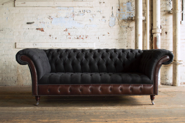 Chesterfield Original Sofa JVMoebel Couch Textil Sofas Couchen Stoff Schwarz Neu