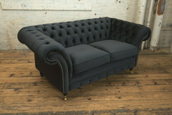Chesterfield Original Sofa JVMoebel Textil Sofas Couchen Stoff Grau 185cm Couch