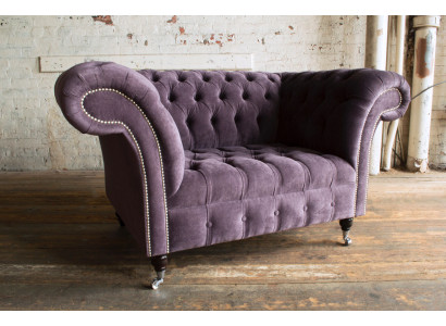 Chesterfield Sessel Couch Polster Sofa Couchen 1,5 Sitzer Einsitzer Lila Textil
