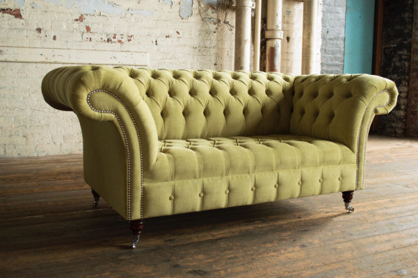 Grüne Sofa Couch Polster Chesterfield Sitzmöbel Textil Stoff Leder Couchen Neu