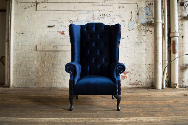 Chesterfield Ohrensessel Sessel Couch Relax Polster Designer Couchen Royal Blau