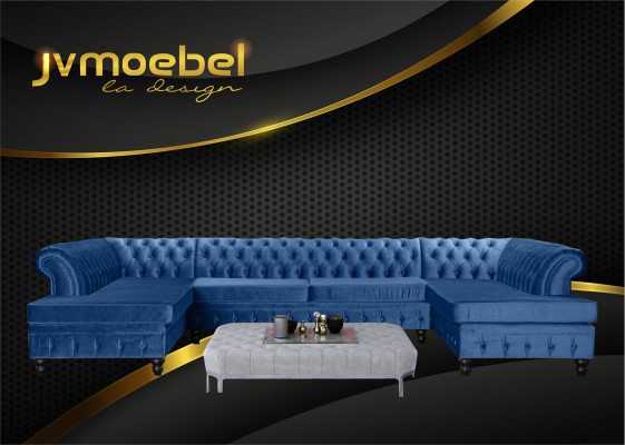 Chesterfield Samt Ecksofa U-Form Wohnlandschaft Polsterecke Sofa Couch Sofas Neu