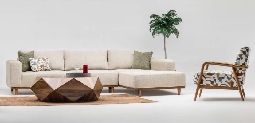 Komplette Ecksofa L form Sessel Polstersofa Stoffsofa Beige Sofa Couch