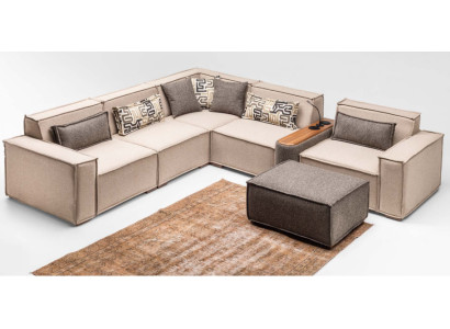Komplette Ecksofa L form Hocker Polstersofa Stoffsofa Beige Sofa Couch