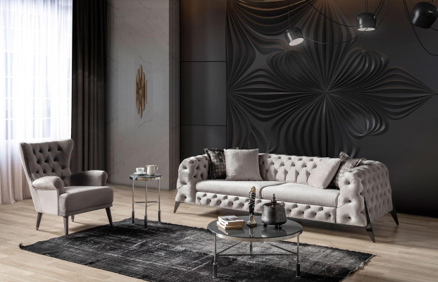 Weiße Chesterfield Polstergarnitur Sofagarnitur 4-Sitzer Sessel  2tlg