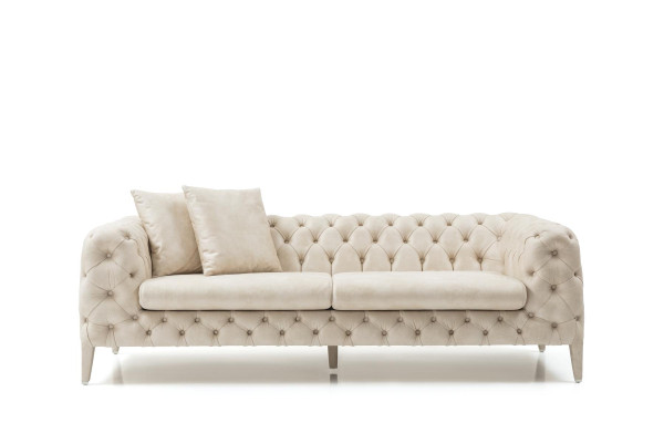 Weiß-Graue Wohnzimmer Chesterfield Sofagarnitur 4+3 Sitzer Luxus Sessel
