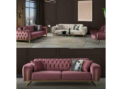 Möbel  Wohnzimmer Mehrfarbig Set 2x 3-Sitzer Sofas und Sessel 3tlg.