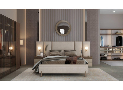 Modern Schlafzimmer Set aus Bett mit Bank und 2x Nachttische 3tlg. neu