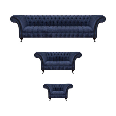 Wohnzimmer Blaue Chesterfield Couchen Designer Sitzmöbel Sofagarnitur
