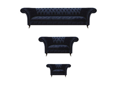 Wohnzimmer Chesterfield Couchen Dunkelblaue Polster Garnitur 3tlg Set
