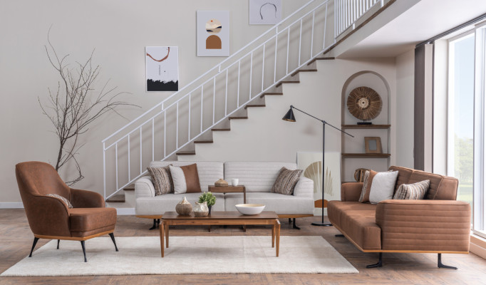 Luxuriöses Set Grauer Dreisitzer-Sofas für Wohnzimmer  Modernes Design