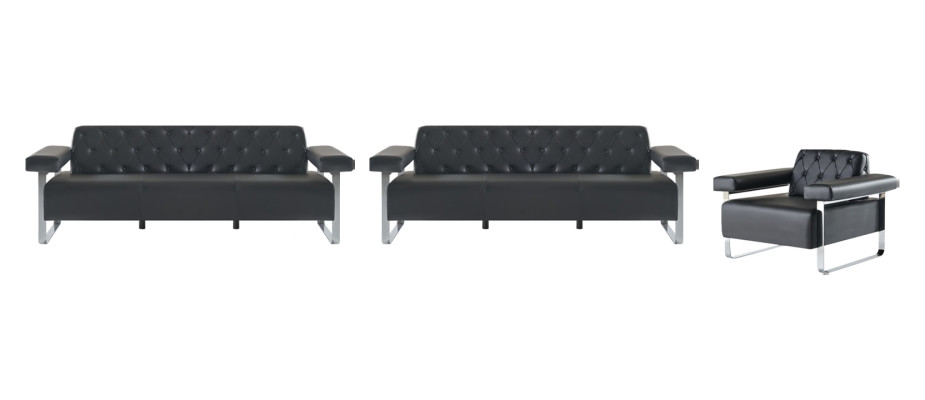 Luxus Komplett Sofas 3tlg Schwarz 3-Sitzer Chesterfield Sitzmöbel Modern
