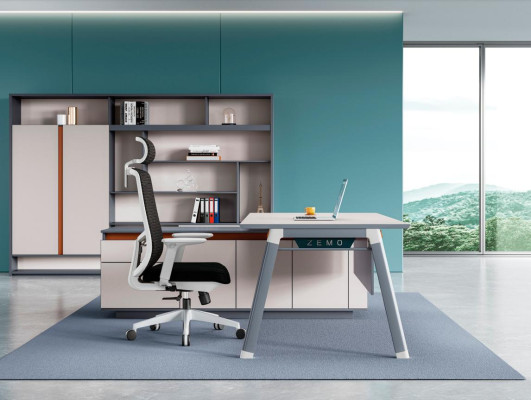 Hellgrauer Ecktisch Designer Arbeitszimmer Möbel Chef Holz Schreibtisch