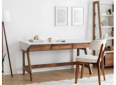 Weiß-Brauner Arbeitszimmer Schreibtisch Robuster Laptoptisch Holz Möbel Weiß-Brauner Arbeitszimmer Schreibtisch Robuster Laptoptisch Holz Möbel