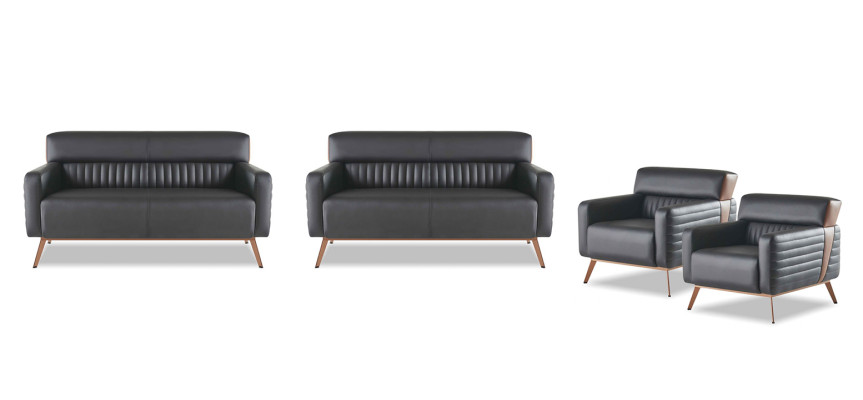 Sofas 4tlg 2-Sitzer Sofas Sessel Arbeitszimmer Set Schwarz Einfarbig