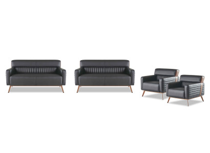 Sofas 4tlg 2-Sitzer Sofas Sessel Arbeitszimmer Set Schwarz Einfarbig