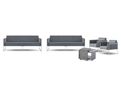 Arbeitszimmer-Set 5tlg 2x 3-Sitzer 2x Sessel Couchtisch Grau Einfarbig