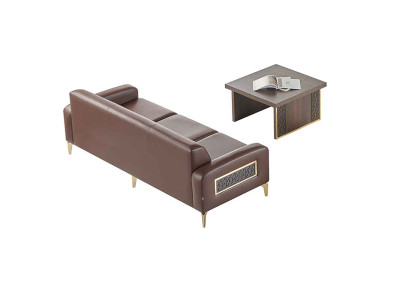 Arbeitszimmer-Set 2tlg 3-Sitzer mit Couchtisch Braun Einfarbig Wohnzimmer