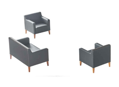 Arbeitszimmer-Set 3tlg 2-Sitzer 2x Sessel Schwarz Einfarbig Wohnzimmer