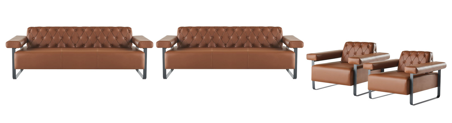 Sofagarnituren 3-Sitzer 2x Sessel Edelstahl Chesterfield Design Braun