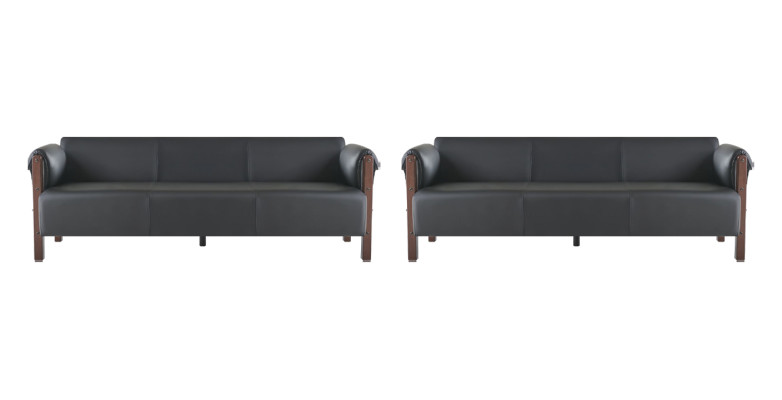 Sofas 3-Sitzer Ledersofas Sofagarnituren Schwarz Modern Sofa-Set Holz