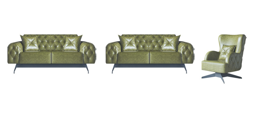 Sofa-Set Chesterfield 3-Sitzer 2-Sitzer Leder Holz Sessel Grün Klassisch