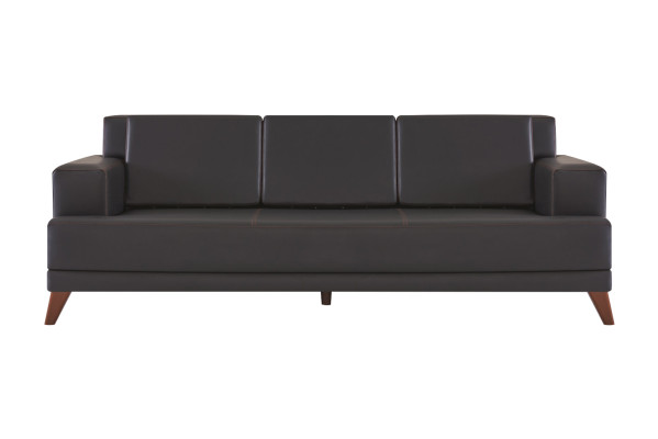 Ledersofas Komplett-Set 3-Sitzer Sessel Schwarz Polster Kissen Modern