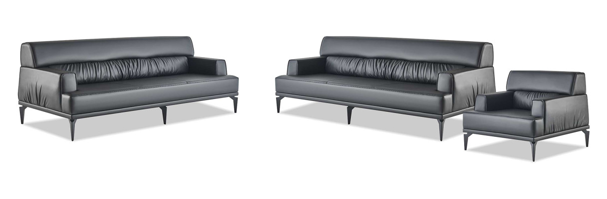 Sofagarnituren Sofa-Set Leder 3-Sitzer Sessel Schwarz Ledersofas Modern
