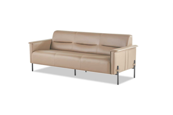 Ledersofas 3-Sitzer Edelstahl Beige Modern Edelstahl Couch Leder Holz