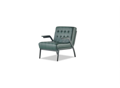 Sessel Grün Modern Design Edelstahl Leder Chesterfield Vielseitig Holz