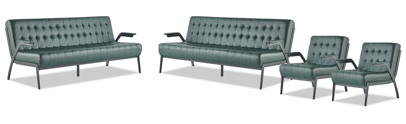 Sofagarnituren-Set 3-Sitzer Sessel Grün Chesterfield Modern Ledersofas