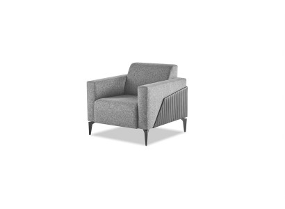 Sessel Grau Lehnsessel Modern Leder Edeltahl Textil 1-Sitzer Armlehnen