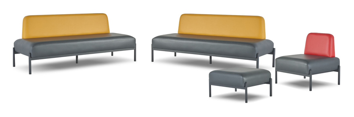 Sofas 3-Sitzer Sessel Hocker Schwarz Gelb Rot Art Deco Leder Komplett