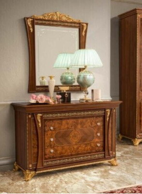 Kommoden Set Italienische Möbel 2tlg. Massivholz Kommode mit Spiegel Sideboard