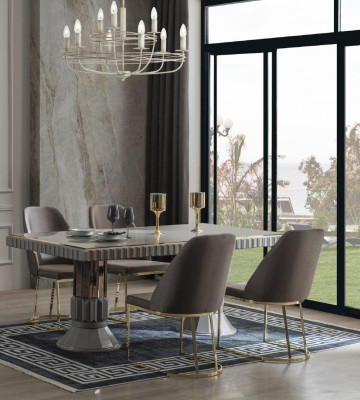Modern Luxus Essgruppe Esszimmer Esstisch Garnitur Stühle Essecke Grau 5tlg