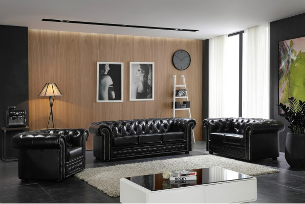 Chesterfield Ledersofa Sofa Couch Polster Sitz Set Polster Garnitur 3+2 Sitzer
