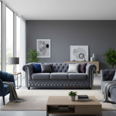 Chesterfield Ledersofa Sofa Couch Polster Garnitur 3+1 Bettfunktion Schlafsofa