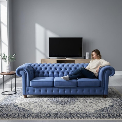 Design Klassiker Chesterfield Big XXL 3 Sitzer Couch Leder Textil Sofas Couchen